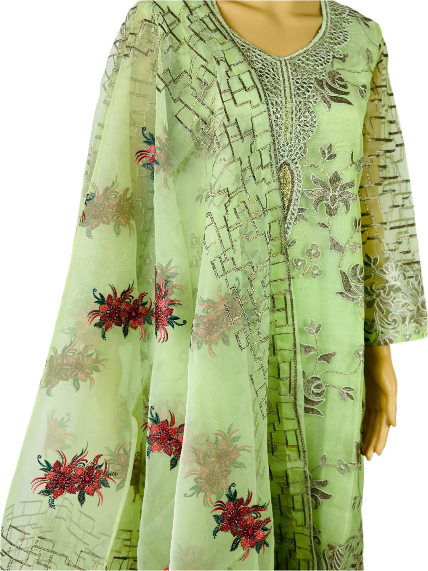 Elegant Organza Three-Piece Suit with Thread & Tila Work