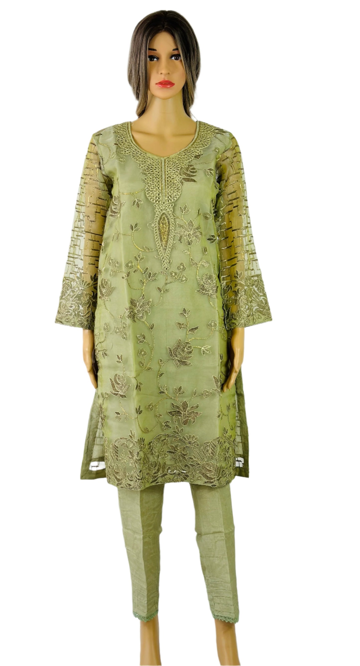 Luxurious Organza Three-Piece Suit with Embellished Details