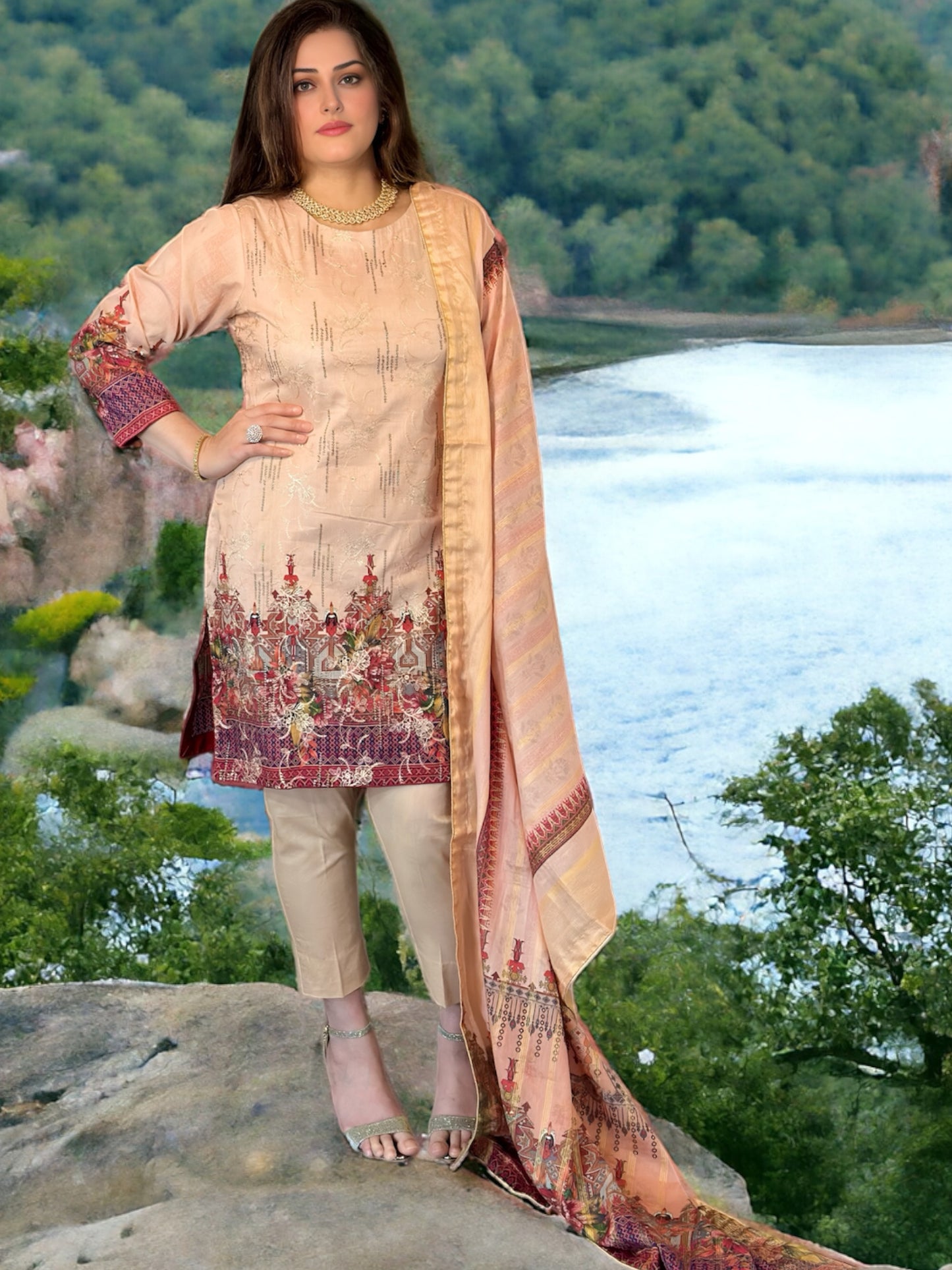 Radiant Grace: Embroidered Lawn Three-Piece Suit