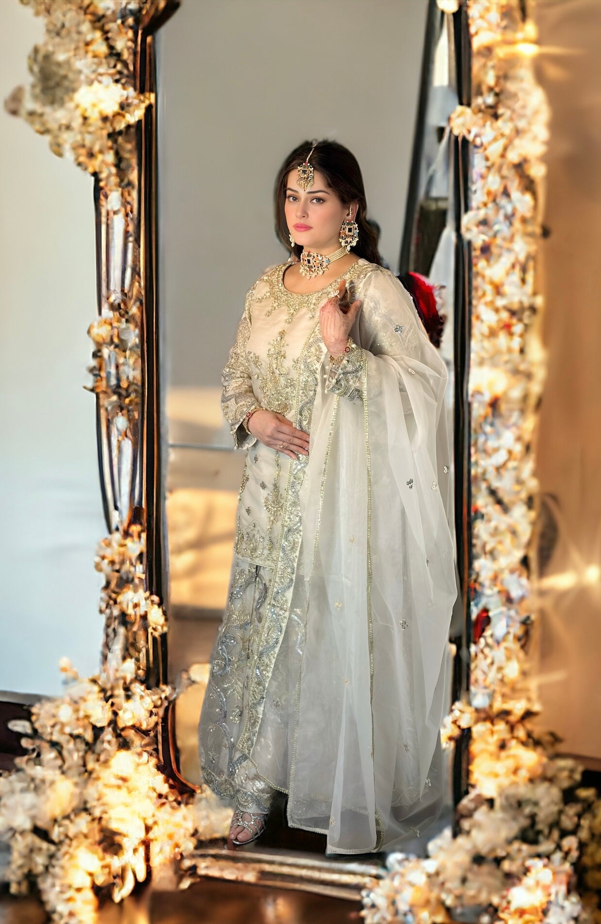 Timeless Beauty - Off-White Pishwas with Exquisite Embroidery and Embellishments